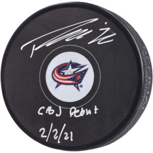 Patrik Laine Columbus Blue Jackets Autographed Hockey Puck with "CBJ Debut 2/2/21" Inscription