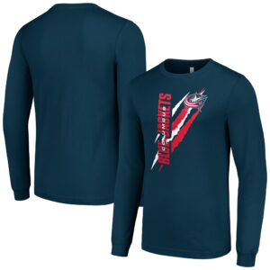 Men's Starter Navy Columbus Blue Jackets Color Scratch Long-Sleeve T-Shirt